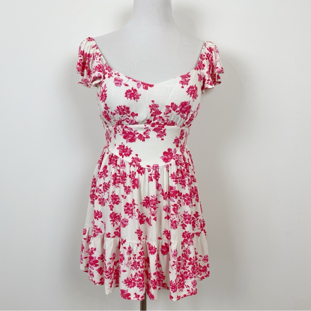 Band of the Free Coquette Milkmaid Cottagecore Tie Back Floral Mini Dress Small